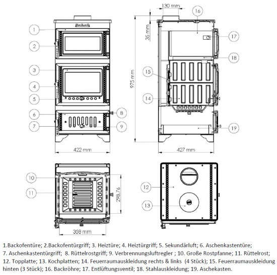 EEK A Kaminofen mit Backfach und Herdplatte Modell S103 - 10,5kW