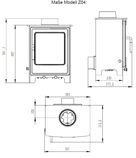 EEK A Kleiner Kaminofen Z04, externe Zuluft, Holz&Kohle + dauerbrandf. – 4,1 kW