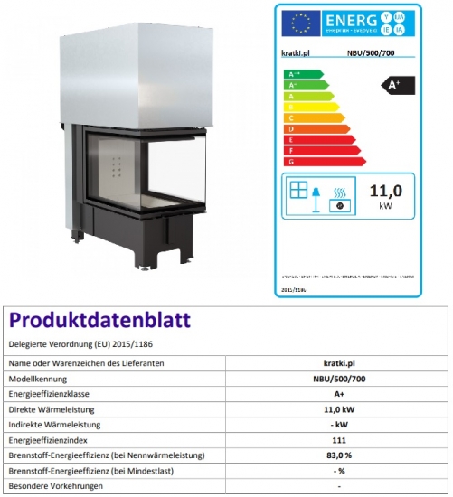 EEK A - XXL-3-Scheiben-Kamineinsatz KRATKI NBU 11 mit Schiebetür - 11 kW