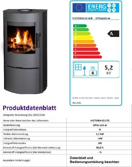 EEK A Kaminofen Victoria OPAL LUX mit ext. Zuluft schwarz - 5,15 KW