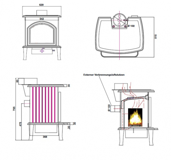 EEK A+ Kaminofen Globe Fire Orion - 7kW