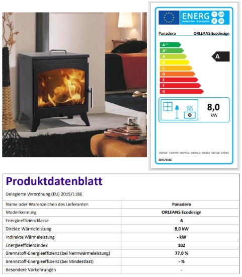 EEK A Kaminofen mit Herdplatte Panadero Orleans EcoDesign - 8,0 kW