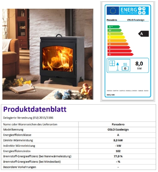 EEK A Kaminofen Panadero Oslo EcoDesign mit Herdplatte - 8,0 kW