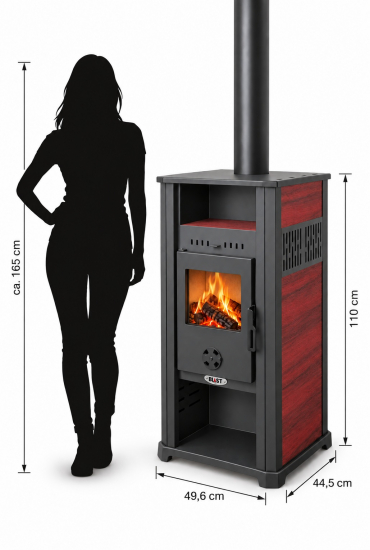 EEK A+ Kaminofen Ambasador 5.0 bordeaux mit Keramikverkleidung - 7,9 kW