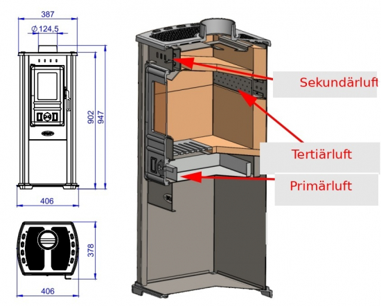 EEK A+ Kaminofen BERNA LUX G 4.0 anthrazit-grau mit 5,9 kW