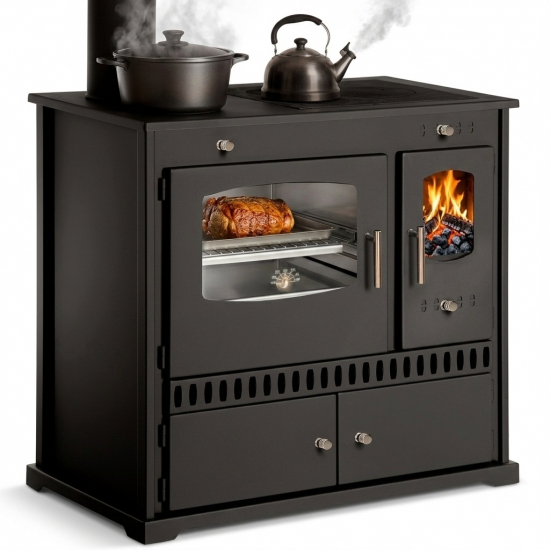 EEK A+ Küchenofen Holzherd P ECO INOX Edelstahlbackfach, linke Version - 7 kW