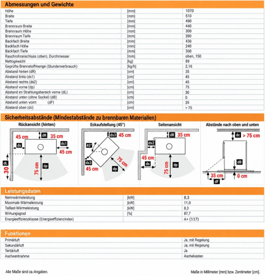 EEK A+ Kaminofen mit Backfach Napoli 5.0 mit 8,3 kW