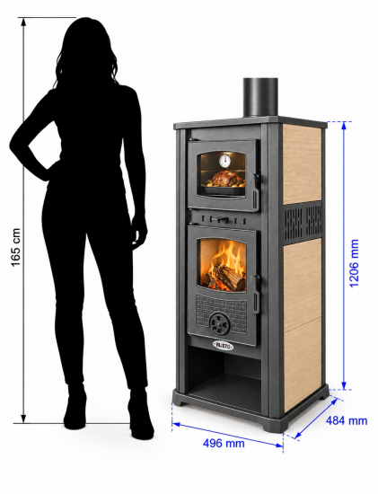 EEK A+ Kaminofen mit Backfach ROMA G beige mit Keramikverkleidung - 8,3 kW