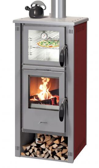 EEK A+ Kaminofen mit Backfach Pella SG Metall bordeaux - 5,4kW