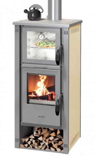 EEK A+ Kaminofen mit Backfach Pella SG Metall creme - 5,4kW