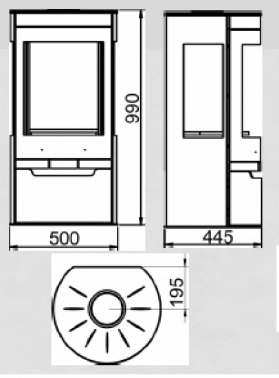 EEK A Kaminofen Panadero Suerte ECODESIGN + ext. Zuluft mit drei Scheiben 8 kW