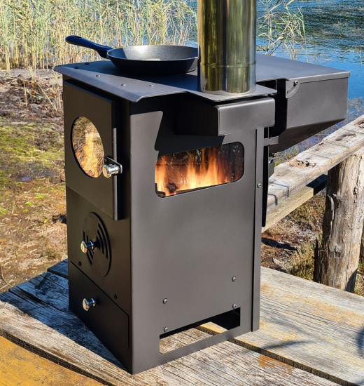 Pellet-Gartenofen "Holz&Pellet" mit Herdplatte, Zeltofen, Terrassenofen, Camping - Propan-Alternative, tragbar, kaum Rauch