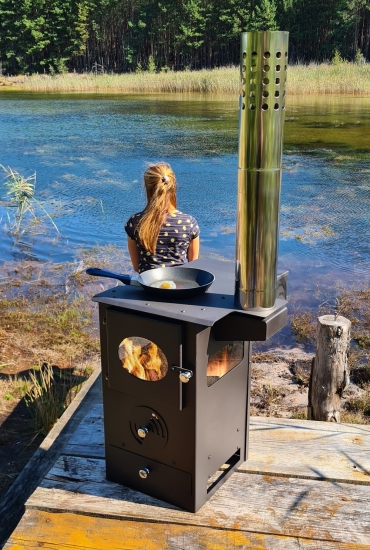 Pellet-Gartenofen "Holz&Pellet" mit Herdplatte, Zeltofen, Terrassenofen, Camping - Propan-Alternative, tragbar, kaum Rauch