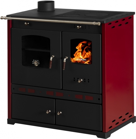 EEK A+ Küchenofen Holzherd Perfect ECO LUX bordeaux, linke Version - 7,38 kW Dauerbrandherd
