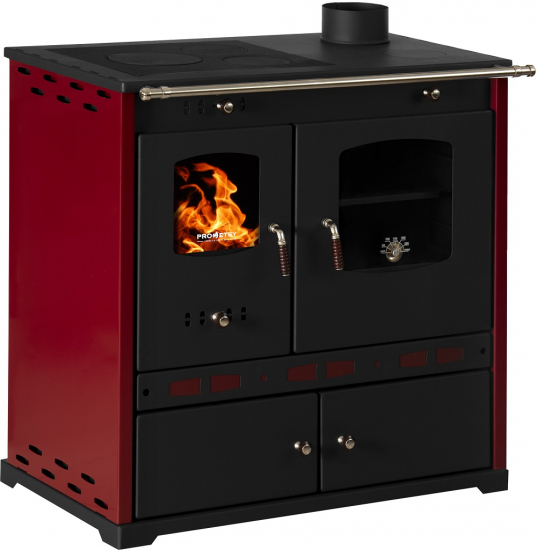 EEK A+ Küchenofen Holzherd Perfect ECO LUX bordeaux, rechte Version - 7,38 kW Dauerbrandherd