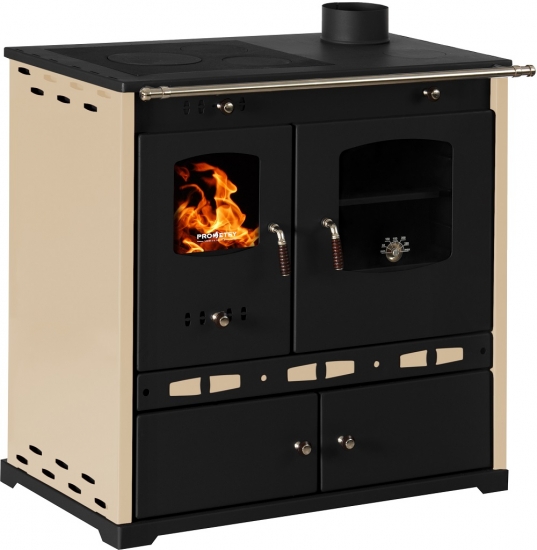 EEK A+ Küchenofen Holzherd Perfect ECO LUX creme, rechte Version - 7,38 kW Dauerbrandherd