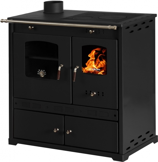EEK A+ Küchenofen Holzherd Perfect ECO LUX schwarz, linke Version - 7,38 kW Dauerbrandherd