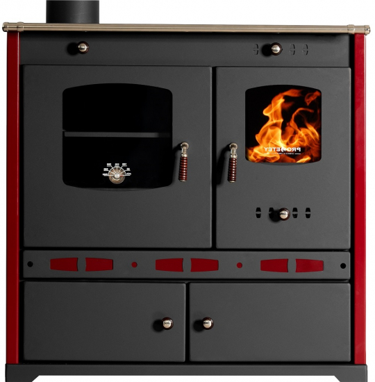 EEK A+ Küchenofen Holzherd Perfect ECO LUX bordeaux, linke Version - 7,38 kW Dauerbrandherd