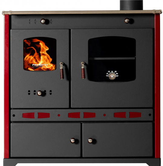 EEK A+ Küchenofen Holzherd Perfect ECO LUX bordeaux, rechte Version - 7,38 kW Dauerbrandherd