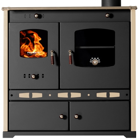 EEK A+ Küchenofen Holzherd Perfect ECO LUX creme, rechte Version - 7,38 kW Dauerbrandherd