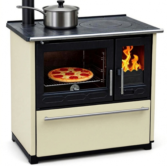 EEK A+ Küchenofen Holzherd Plamen 850 creme, linke Version - 8 kW Dauerbrandherd