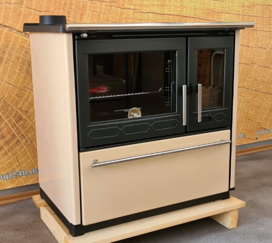 EEK A+ Küchenofen Holzherd Plamen 850 creme, linke Version - 8 kW Dauerbrandherd
