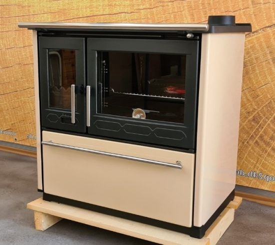 EEK A+ Küchenofen Holzherd Plamen 850 creme, rechte Version - 8 kW Dauerbrandherd