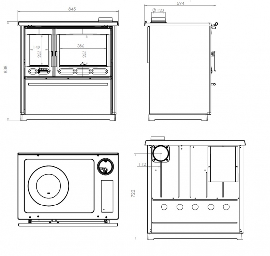 EEK A+ Küchenofen Holzherd Plamen 850 creme, rechte Version - 8 kW Dauerbrandherd