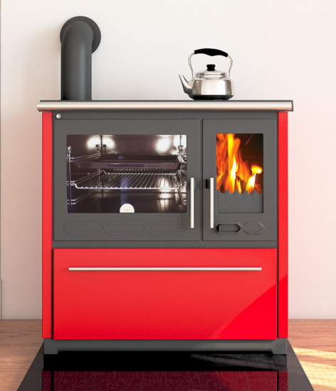 EEK A+ Küchenofen Holzherd Plamen 850 rot, linke Version - 8 kW Dauerbrandherd