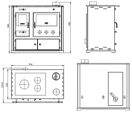 EEK A+ Küchenofen Holzherd Practik LUX creme, linke Version - 9,5 kW, ext. Zuluft - Dauerbrand