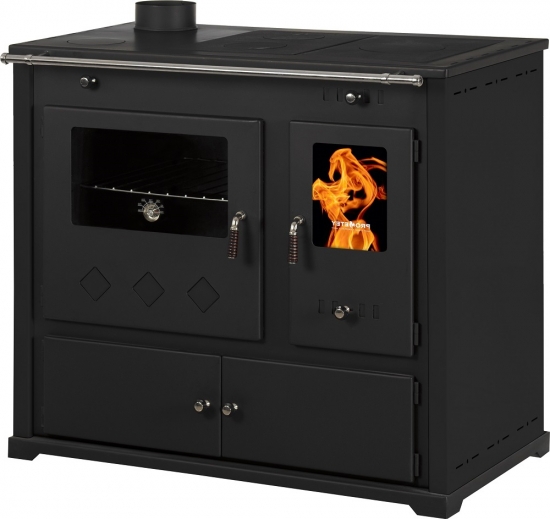 EEK A+ Küchenofen Holzherd Practik LUX schwarz, linke Version - 9,5 kW, ext. Zuluft - Dauerbrand