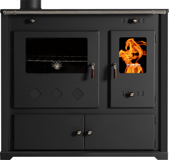 EEK A+ Küchenofen Holzherd Practik LUX schwarz, linke Version - 9,5 kW, ext. Zuluft - Dauerbrand