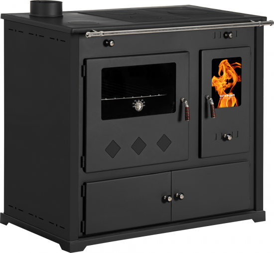 EEK A+ Küchenofen Holzherd Practik LUX schwarz, linke Version - 9,5 kW, ext. Zuluft - Dauerbrand