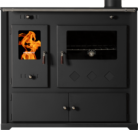 EEK A+ Küchenofen Holzherd Practik LUX schwarz, rechte Version - 9,5 kW, ext. Zuluft - Dauerbrand