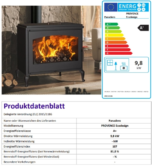 EEK A+ Kaminofen Panadero Provence EcoDesign mit Herdplatte (Kochstelle) - 9,8kW