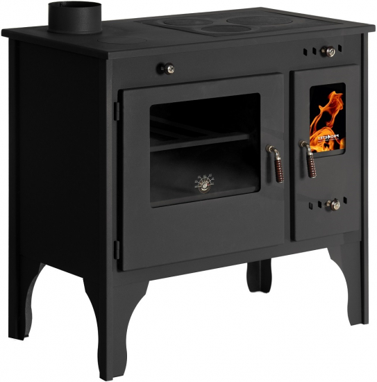 EEK A+ Küchenofen Holzherd Retro ECO schwarz, linke Version - 7 kW Dauerbrandherd
