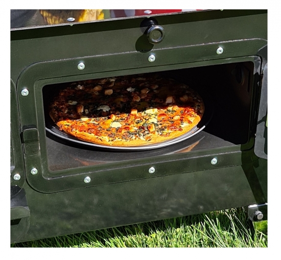 Holzgrill mit Backfach, Herdplatte "Rosalie" Gartenkamin Pizzaofen Feuerschale