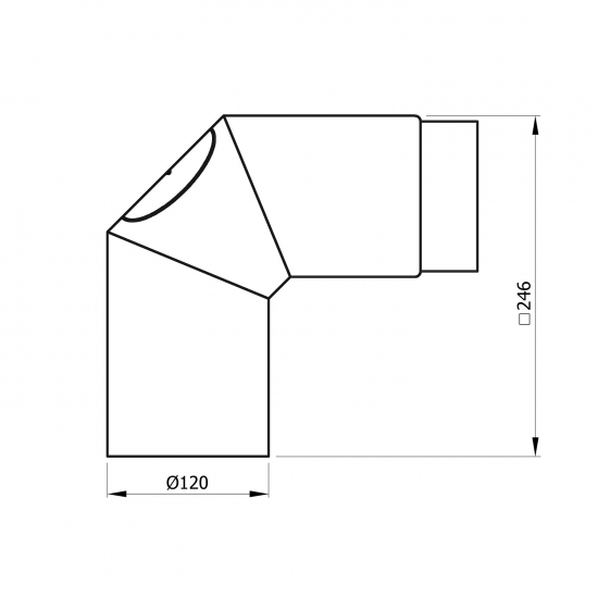 120 mm - Rauchrohr Bogen 90° mit Tür 3-teilig in Gussgrau