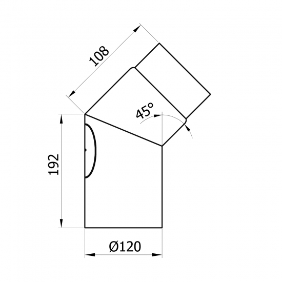 120 mm - Rauchrohr Bogen 45° mit Tür 2-teilig geschweißt in Schwarz