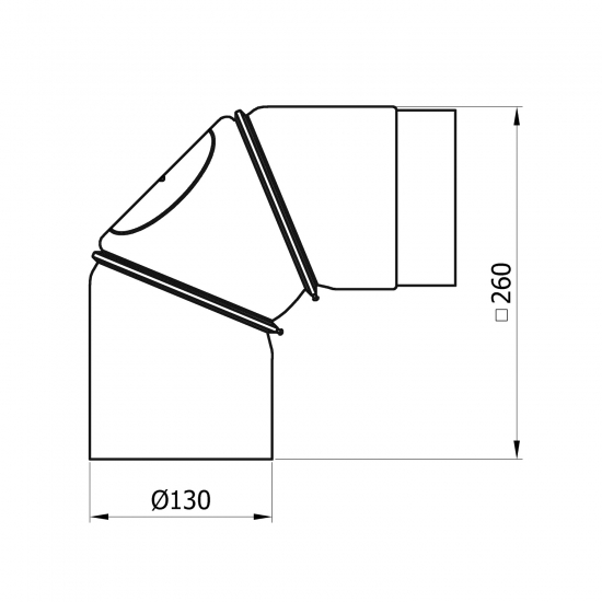 130 mm - Rauchrohr Bogen flexibel 0-90° mit Tür in Schwarz