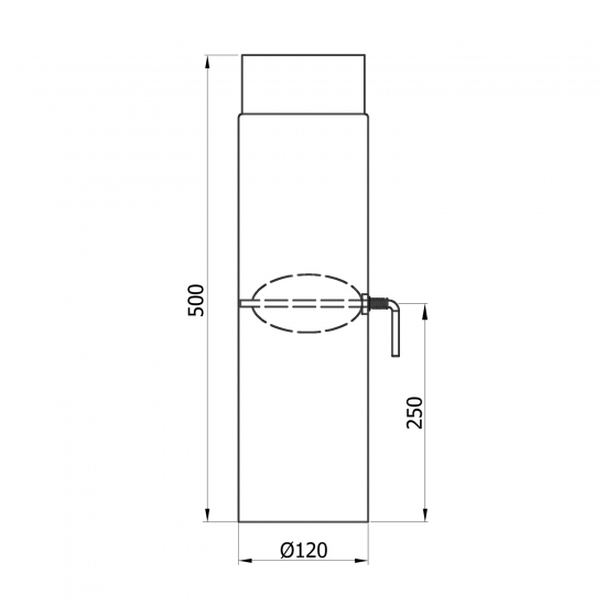 120 mm - Rauchrohr mit Drosselklappe 500 mm in Gussgrau