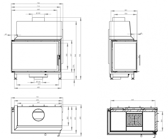 EEK A Eck-Kamineinsatz HITZE STMA68X43.L mit 11kW