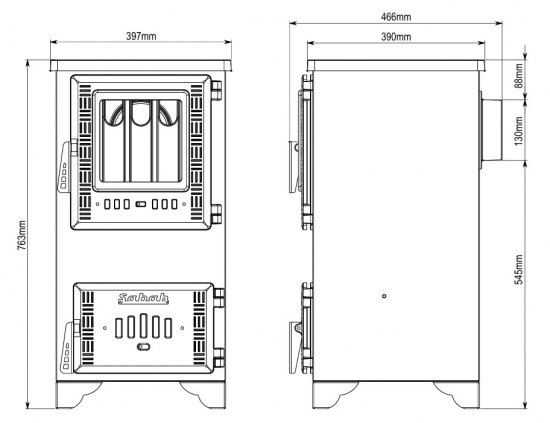 EEK A - Werkstattofen Kaminofen S102D mit Herdplatte und Gusseisen - 9,65kW