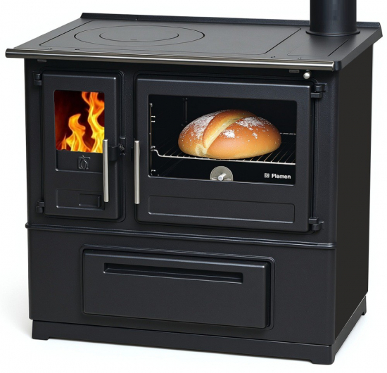 EEK A+ Küchenofen Holzherd Plamen Slavonac N schwarz, rechte Version - 8 kW Dauerbrandherd