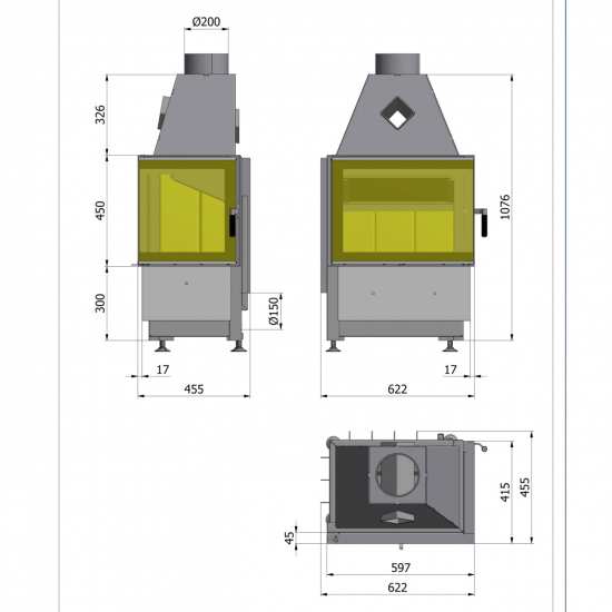 EEK A+ Eck-Kamineinsatz HAJDUK SMART 2LXLT rahmenlos, Seitenscheibe links - 6,5 kW