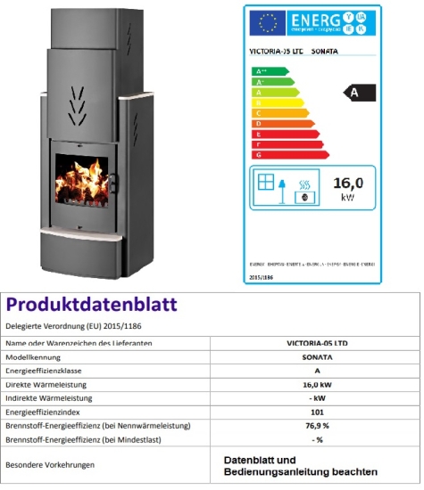 EEK A XXL-Kaminofen (180cm) Victoria Sonata mit XL-Brennraum schwarz– 16kW