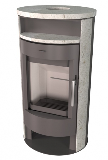 EEK A+ Runder Premium-Kaminofen TORONTO S Natursteinverkleidung, gussgrau - 6,3 kW