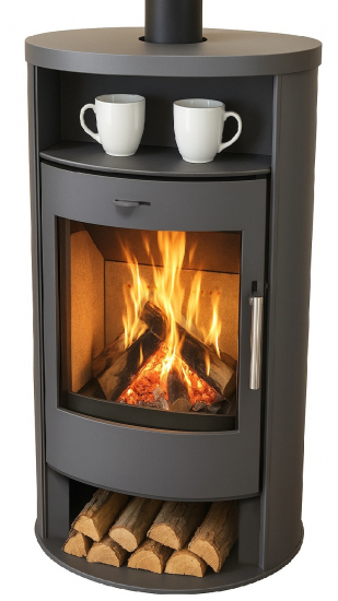 EEK A+ Runder Premium-Kaminofen TORONTO, gussgrau - 6,3 kW
