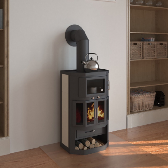 EEK A Kaminofen mit Backfach+Herdplatte Victoria Taro 2F, schwarz – 9,53 kW
