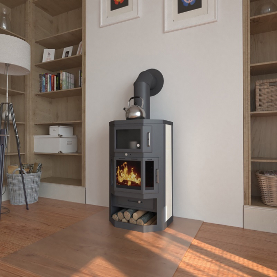 EEK A Kaminofen mit Backfach+Herdplatte Victoria Taro F schwarz – 9,53 kW